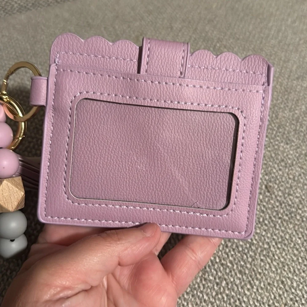 Lavender Card Holder with Beaded Keychain wristlet